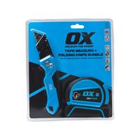 OX Trade 8m Tape Measure & Folding Knife Bundle Kit